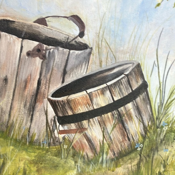 Signed 1976 Impressionist Painting with Rustic Outdoor Scene - Picture 5 of 10